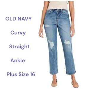 Old Navy Curvy High Waisted OG Straight Ankle Ripped Jeans Women’s Plus Size 16
